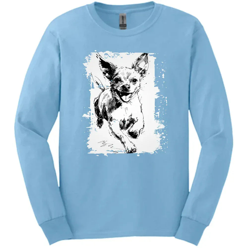 Chihuahua - Running Dog Long Sleeve Tee - Light Blue