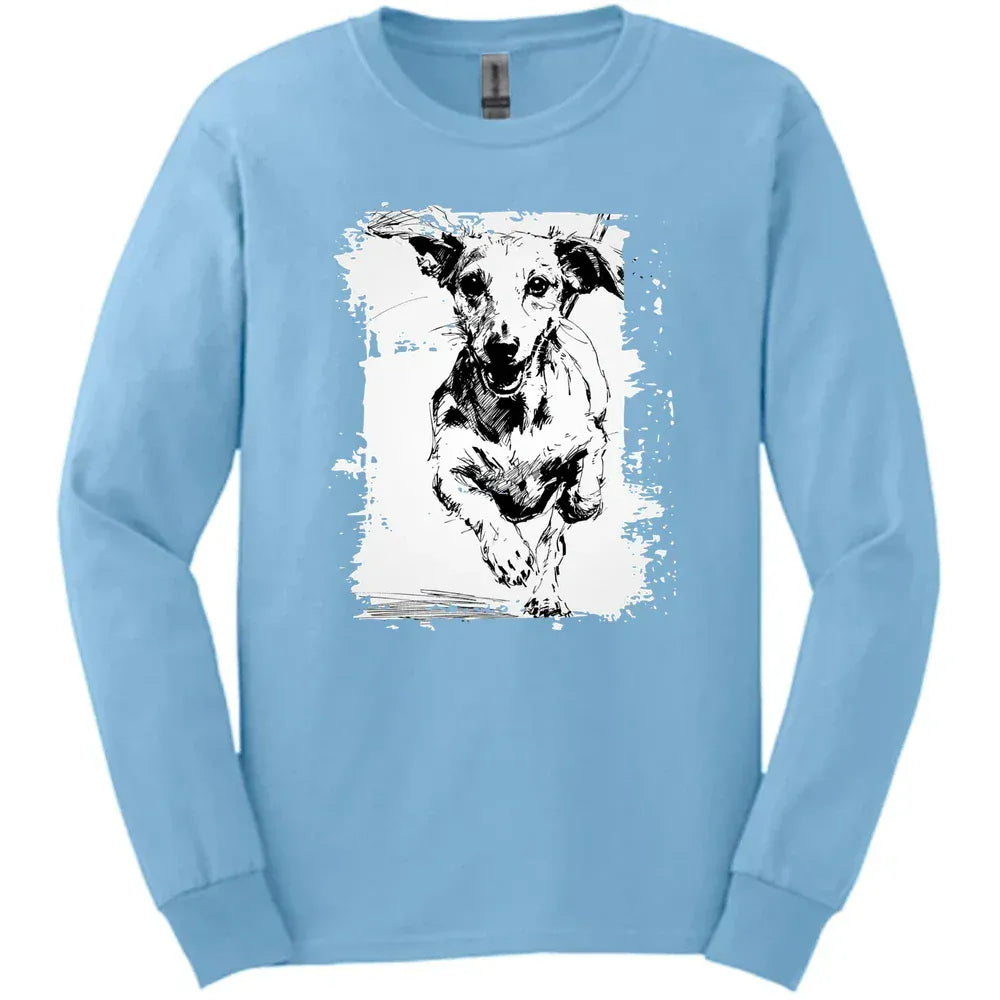 Dachshund - Running Dog Long Sleeve Tee - Light Blue