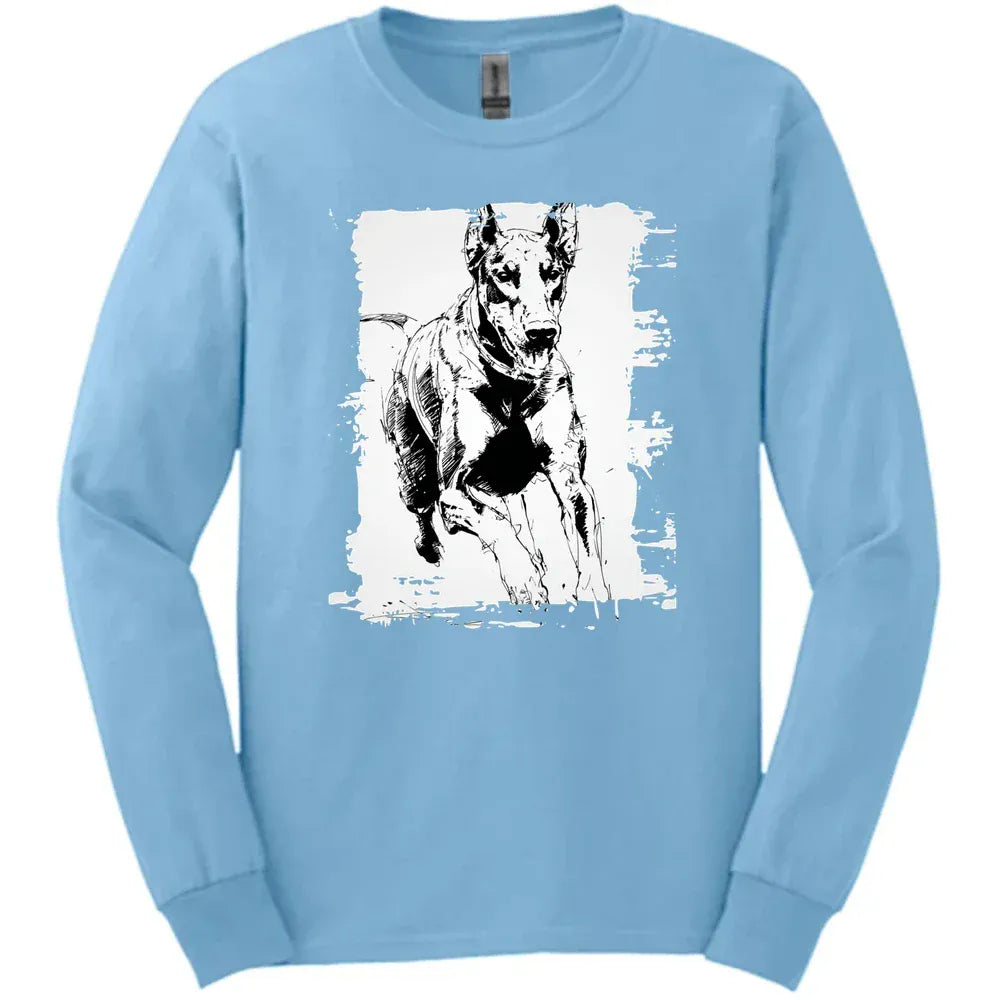 Doberman - Running Dog Long Sleeve Tee - Light Blue