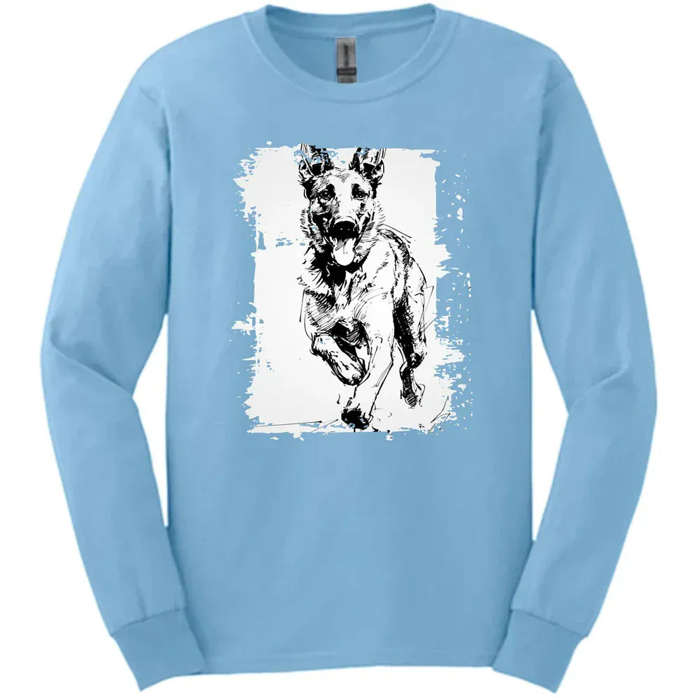 Dutch Shepherd - Running Dog Long Sleeve Tee - Light Blue