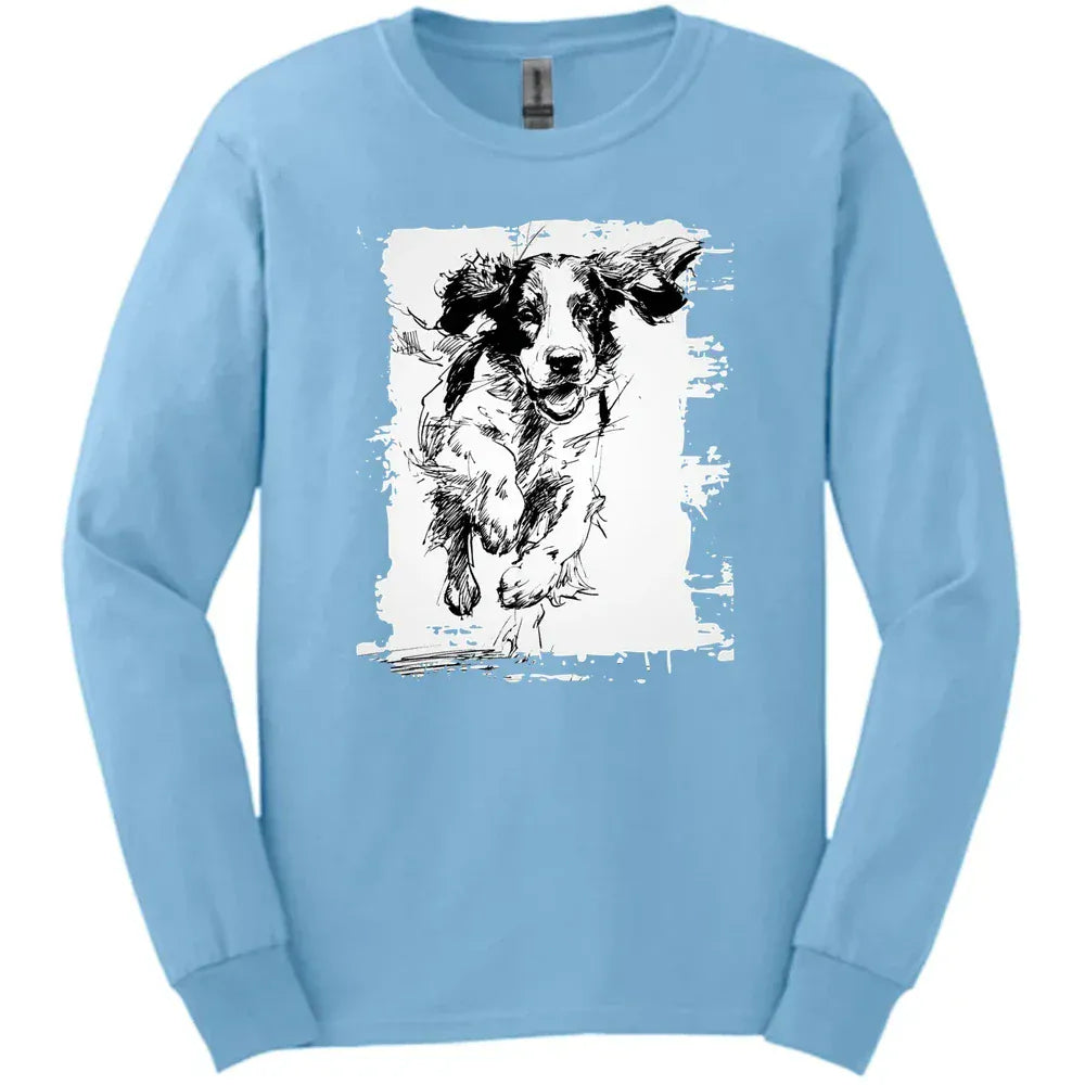 English Springer Spaniel - Running Dog Long Sleeve Tee - Light Blue