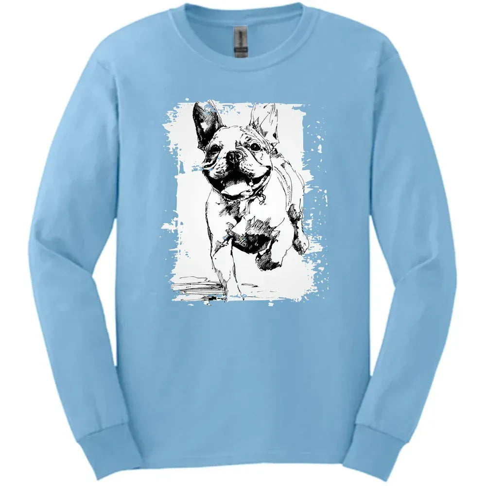 French Bulldog - Running Dog Long Sleeve Tee - Light Blue