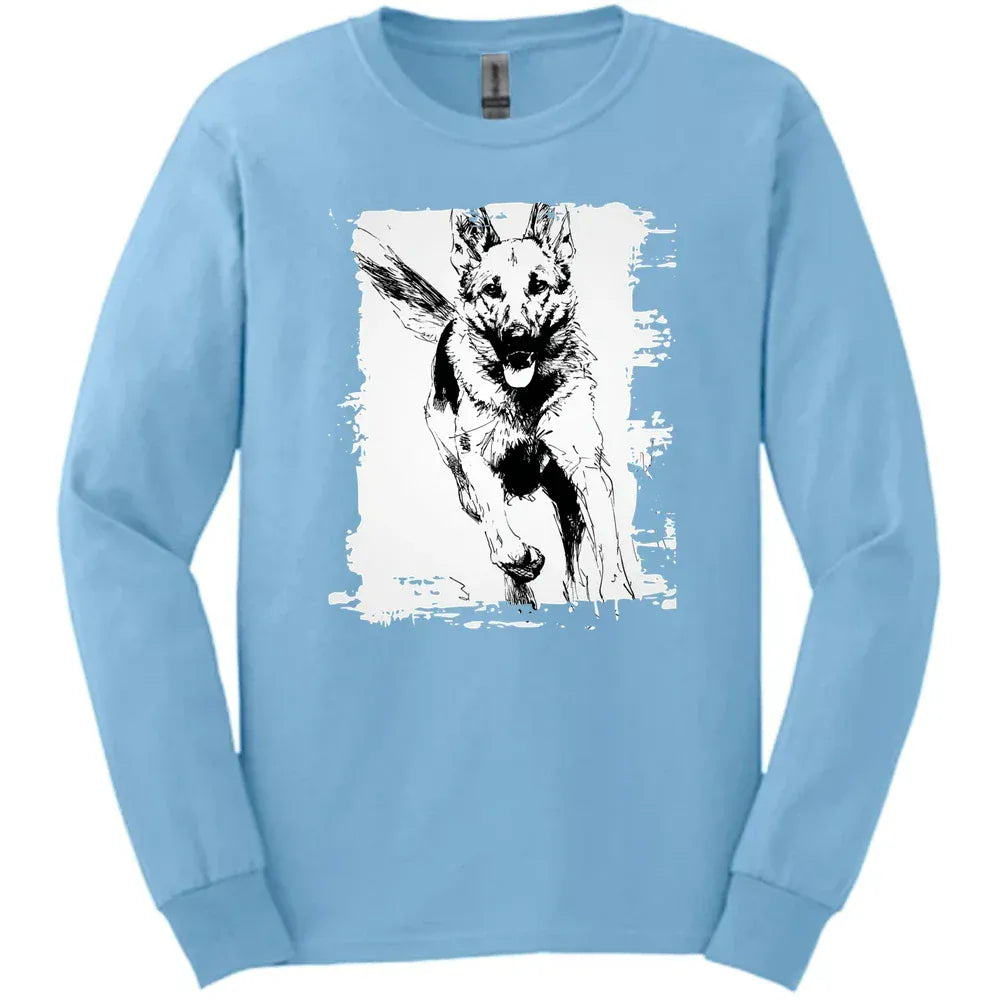 German Shepherd - Running Dog Long Sleeve Tee - Light Blue
