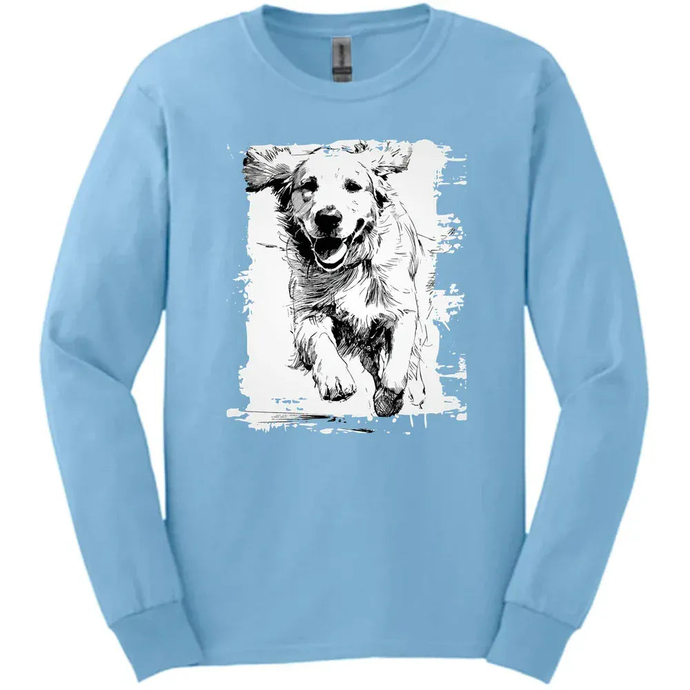 Golden Retriever - Running Dog Long Sleeve Tee - Light Blue