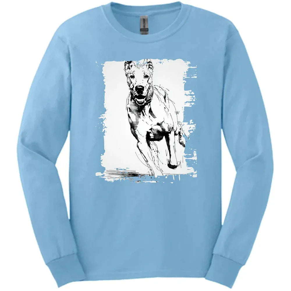 Great Dane - Running Dog Long Sleeve Tee - Light Blue