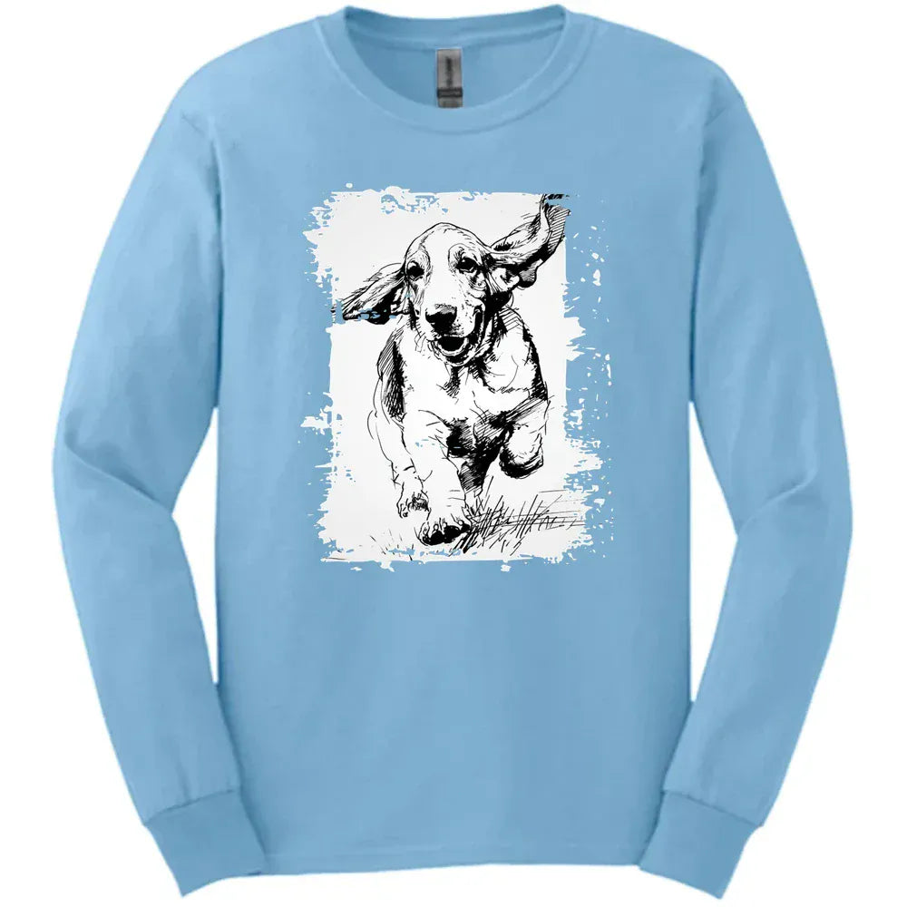 Basset Hound - Running Dog Long Sleeve Tee - Light Blue