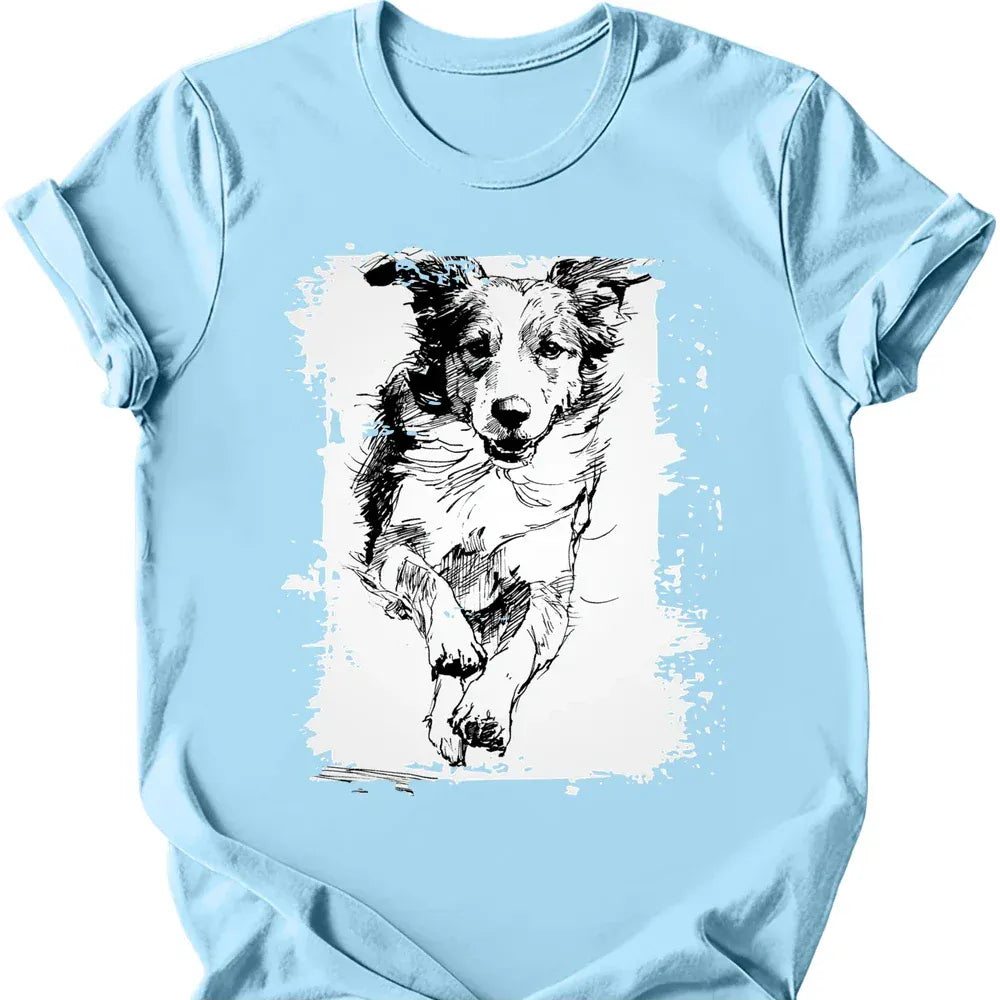 Brittany - Running Dog T-Shirt - Light Blue