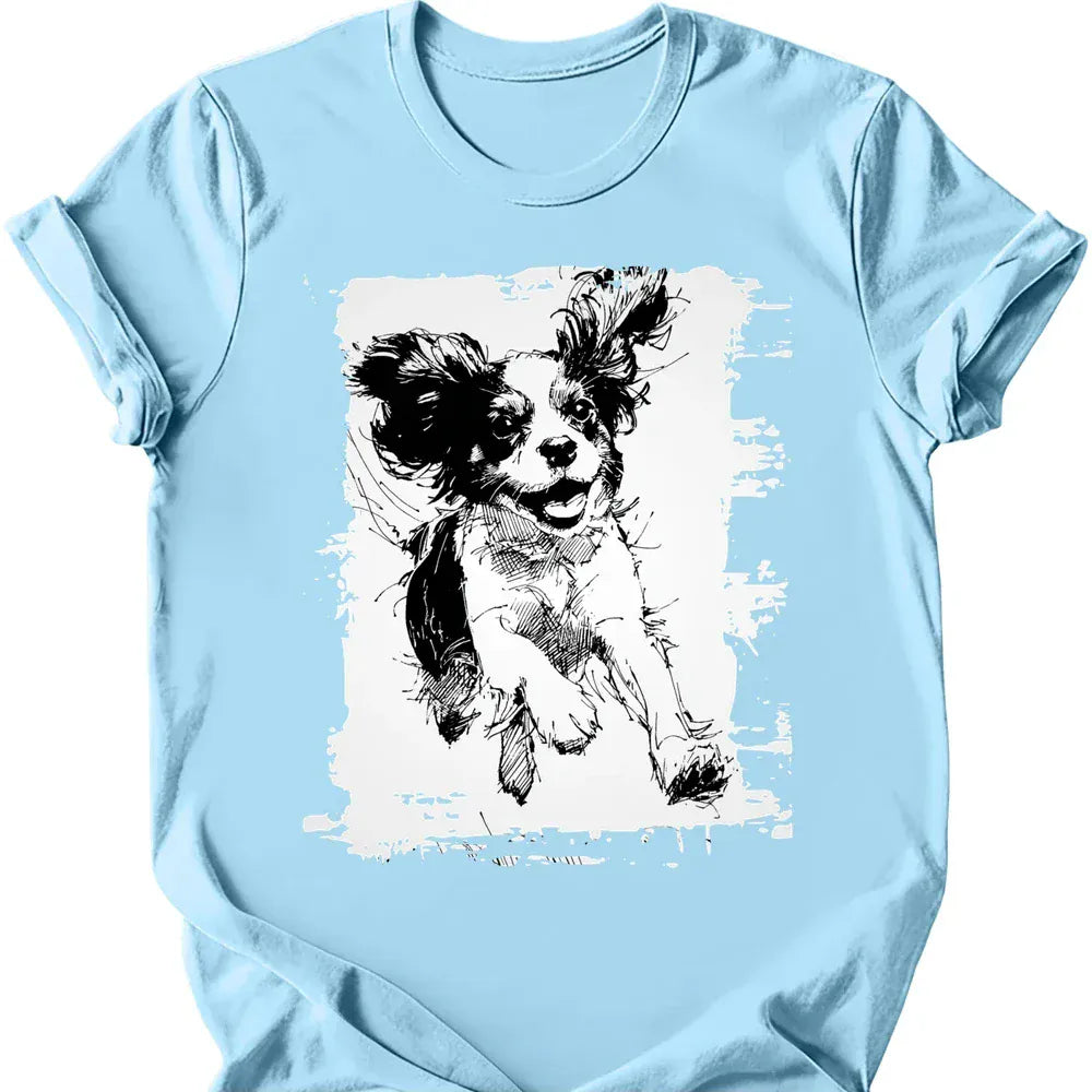 Cavalier King Charles Spaniel - Running Dog T-Shirt - Light Blue
