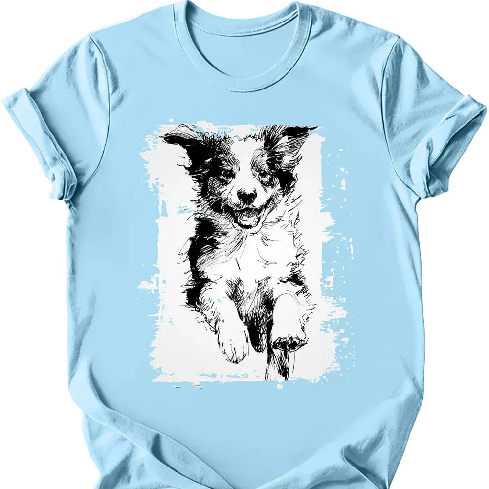 Miniature American Shepherd - Running Dog T-Shirt - Light Blue