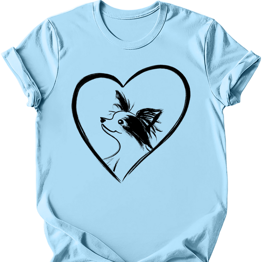 Papillon - Heart Dog T-Shirt - Light Blue