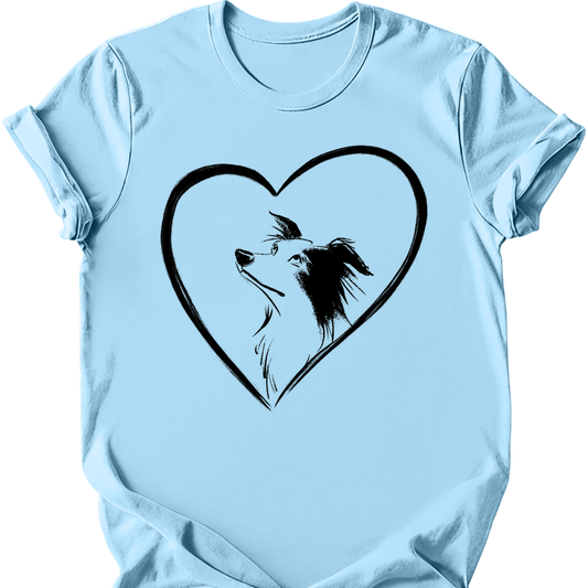 Border Collie - Heart Dog T-Shirt - Light Blue