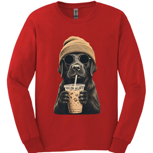Black Labrador - Hipster Dog Long Sleeve - Red