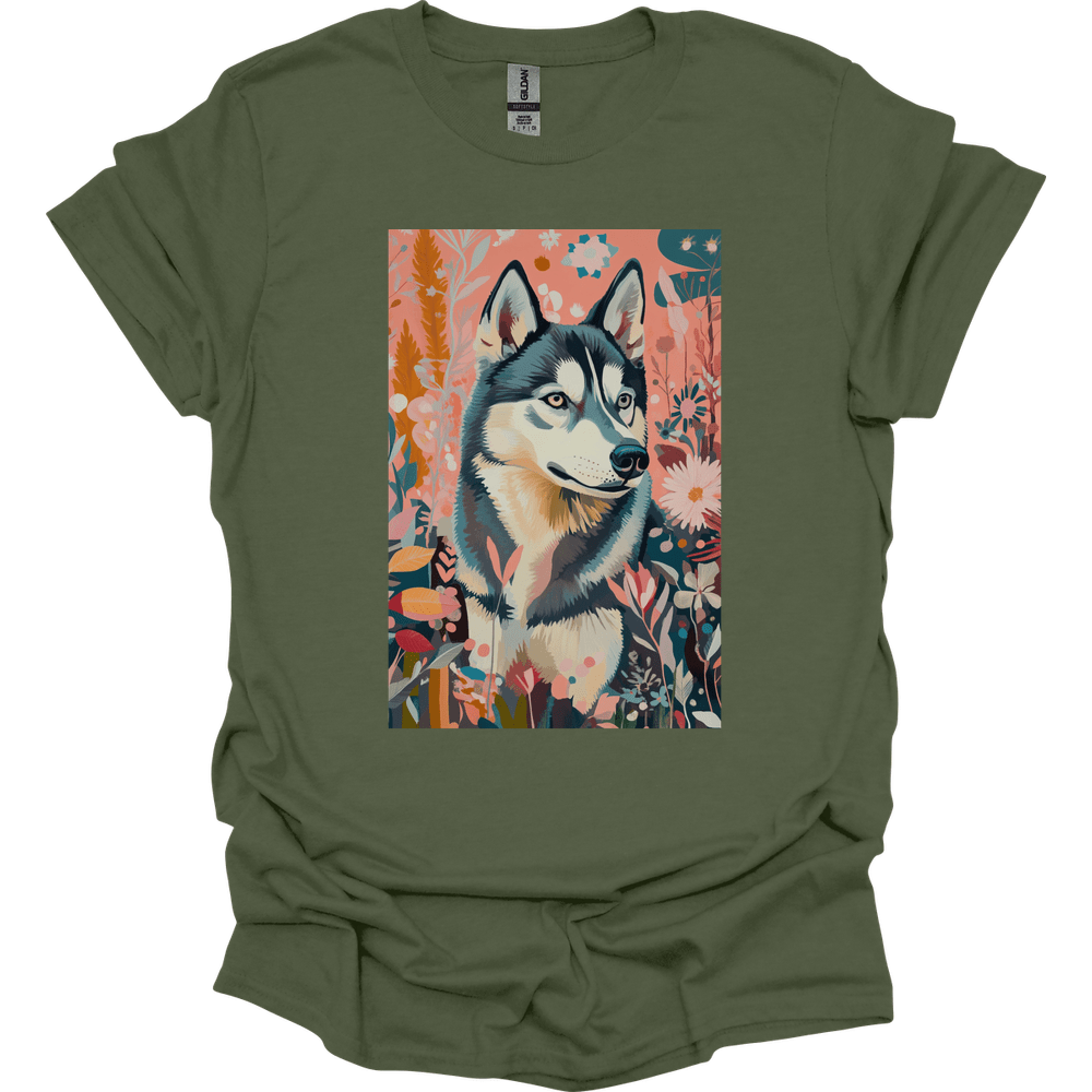 Siberian Husky - Boho Dog T-Shirt - Military Green