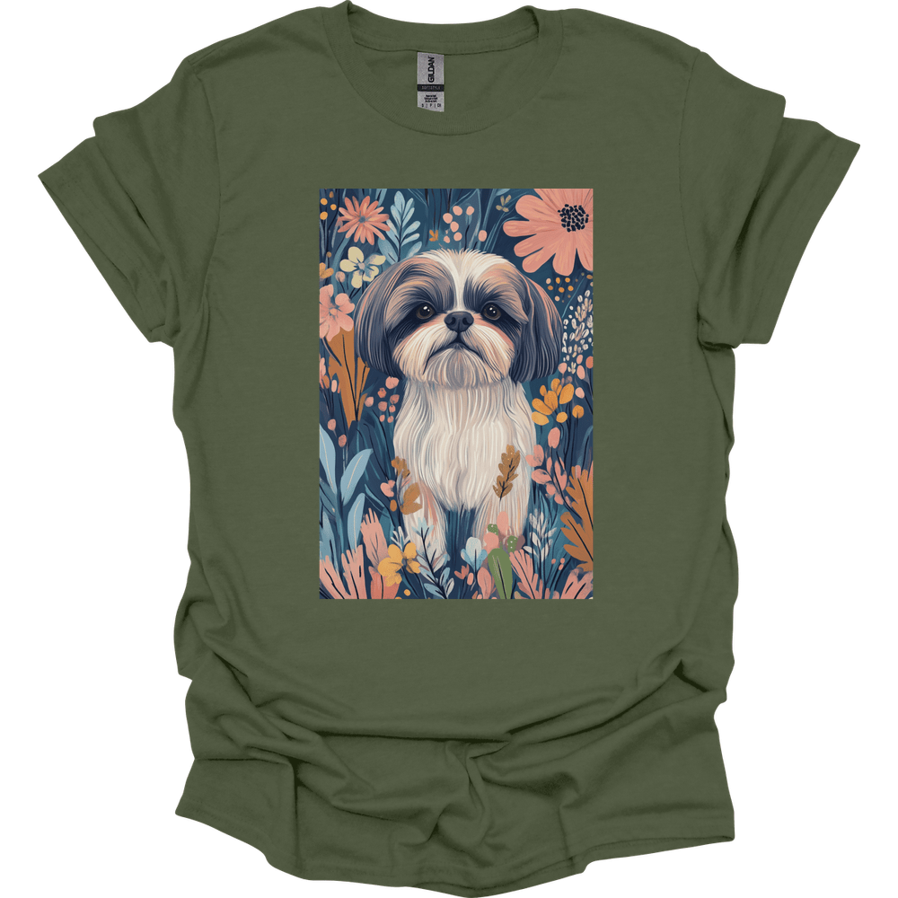 Shih Tzu - Boho Dog T-Shirt - Military Green