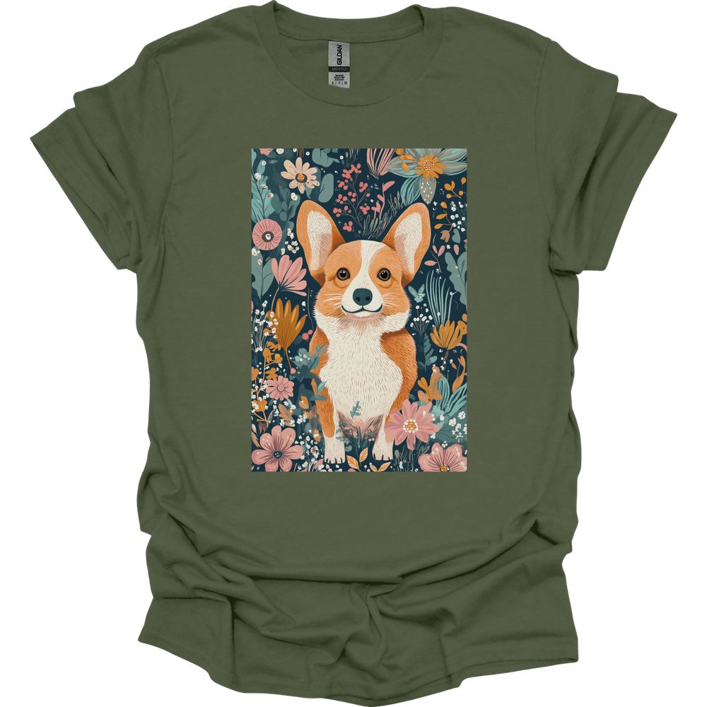 Pembroke Welsh Corgi - Boho Dog T-Shirt - Military Green