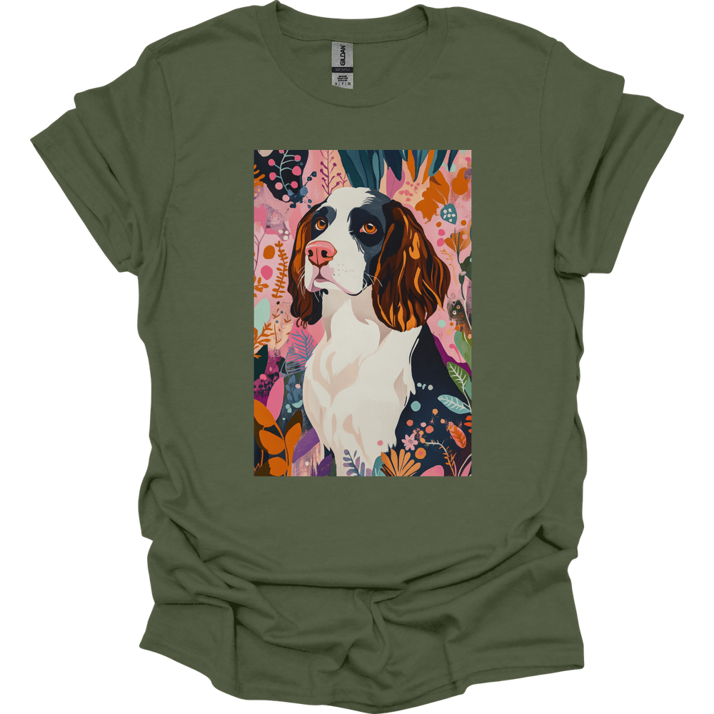 English Springer Spaniel - Boho Dog T-Shirt - Military Green