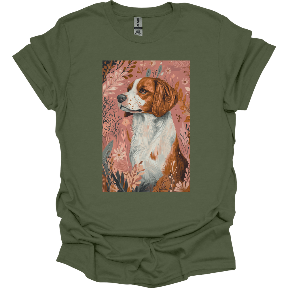 Brittany - Boho Dog T-Shirt - Military Green