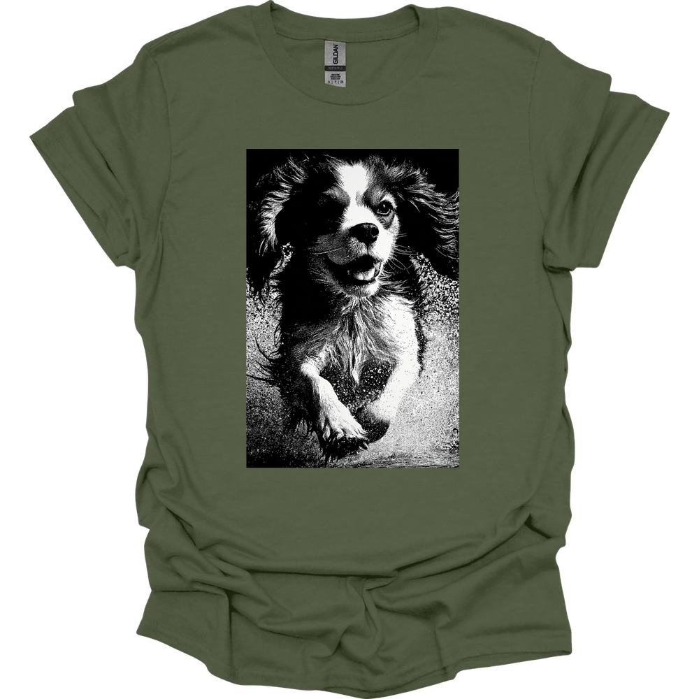Cavalier King Charles Spaniel - Puddle Dog T-Shirt - Military Green