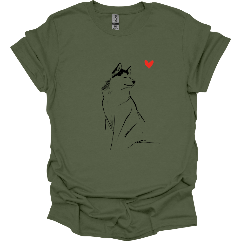 Siberian Husky - Sketch Dog T-Shirt - Military Green