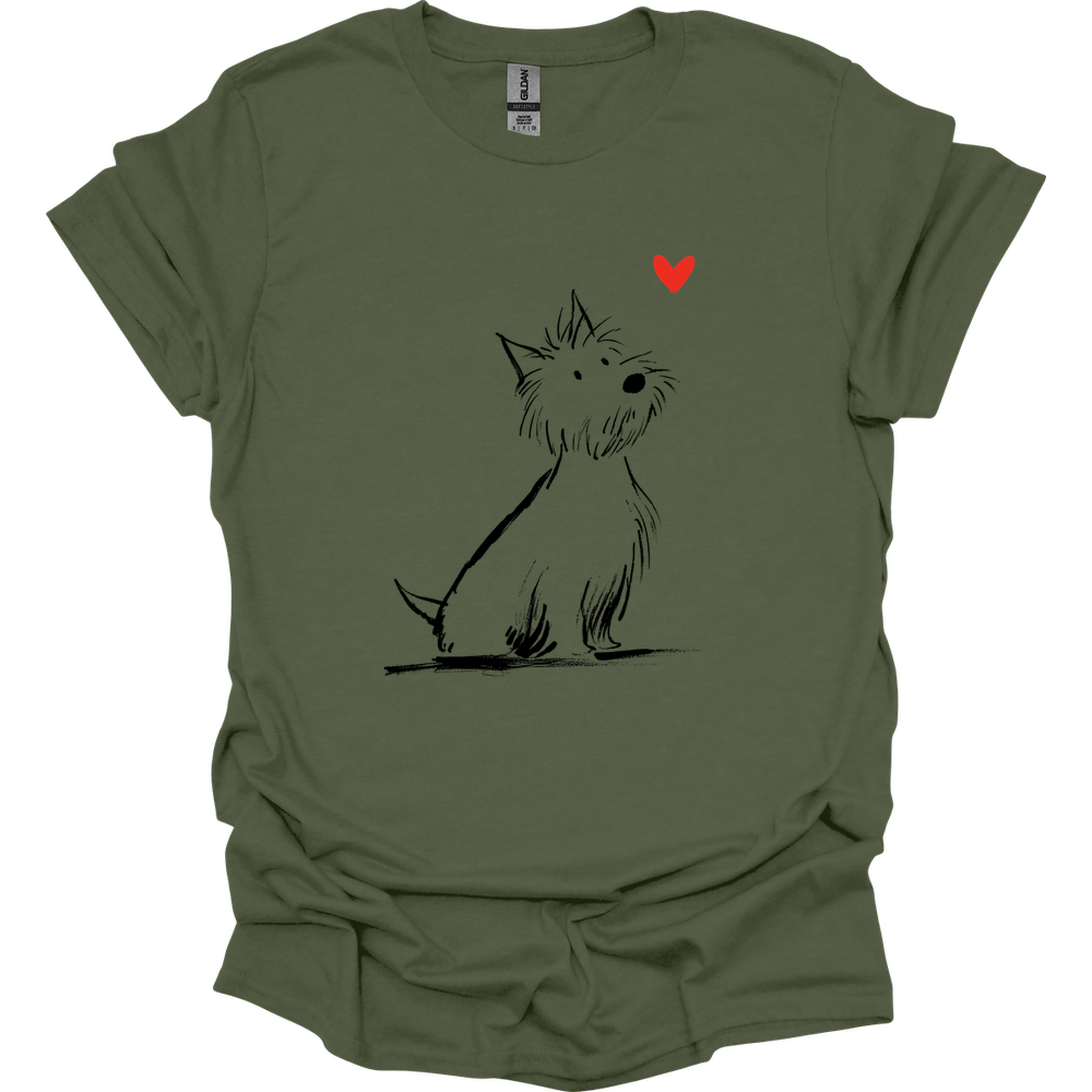 West Highland White Terrier - Sketch Dog T-Shirt - Military Green