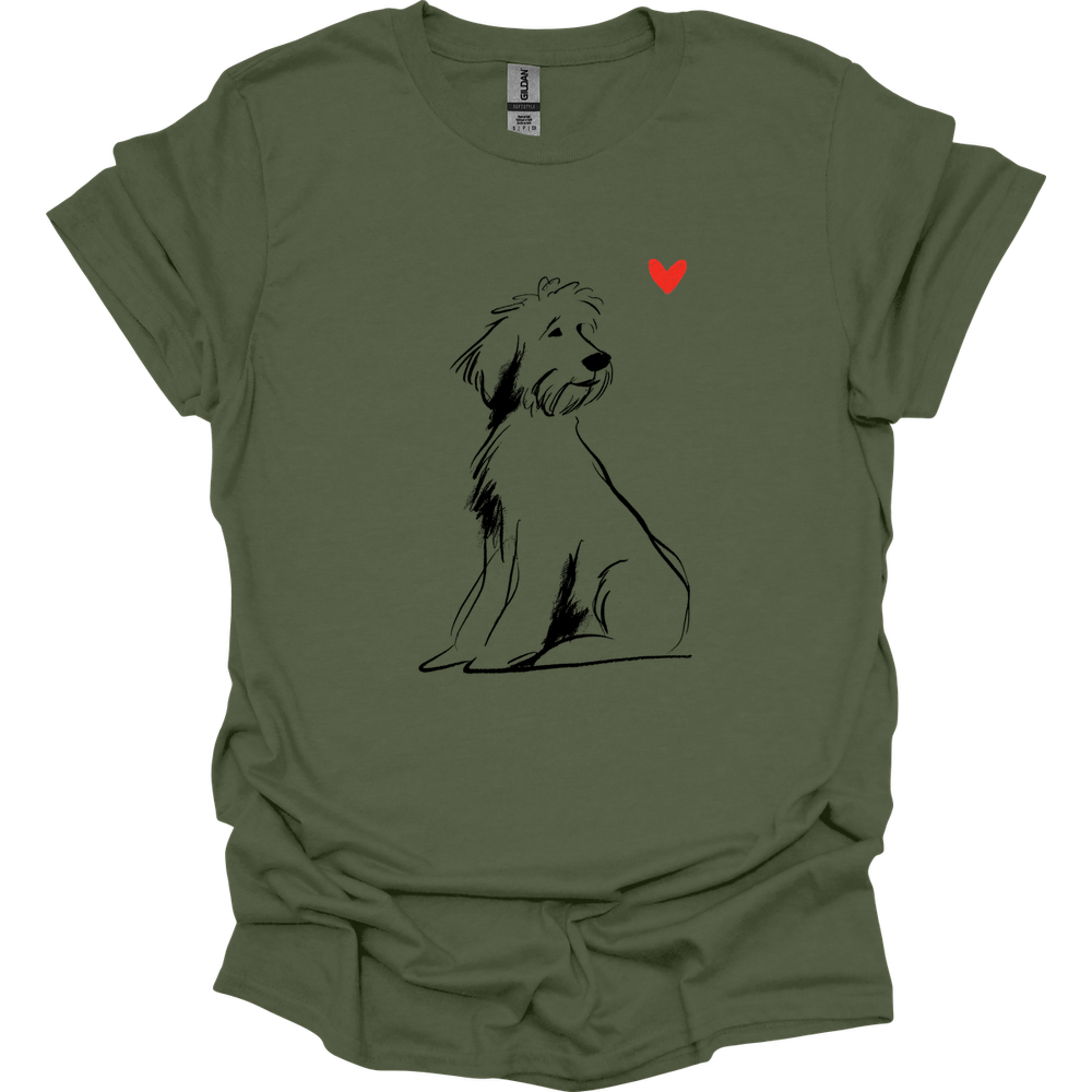 Portuguese Water Dog - Sketch Dog T-Shirt - Military Green