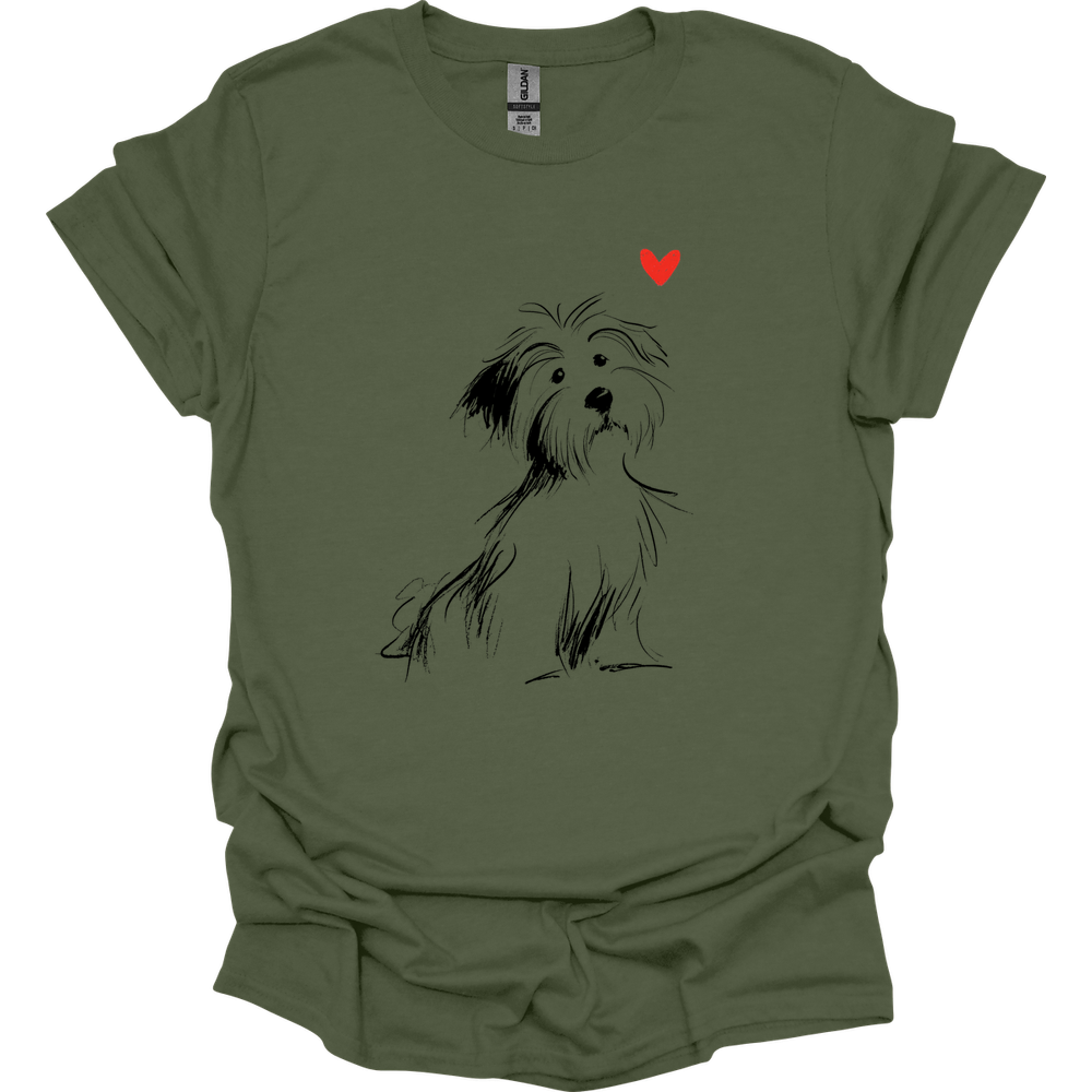 Havanese - Sketch Dog T-Shirt - Military Green