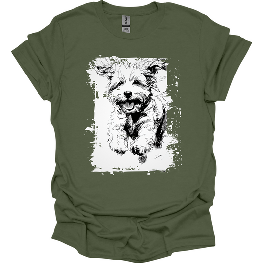 Bichon Frise - Running Dog T-Shirt - Military Green
