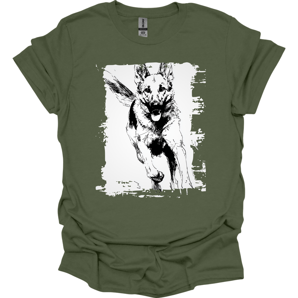 German Shepherd - Running Dog T-Shirt - Military Green