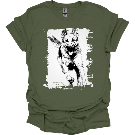 German Shepherd - Running Dog T-Shirt - Military Green