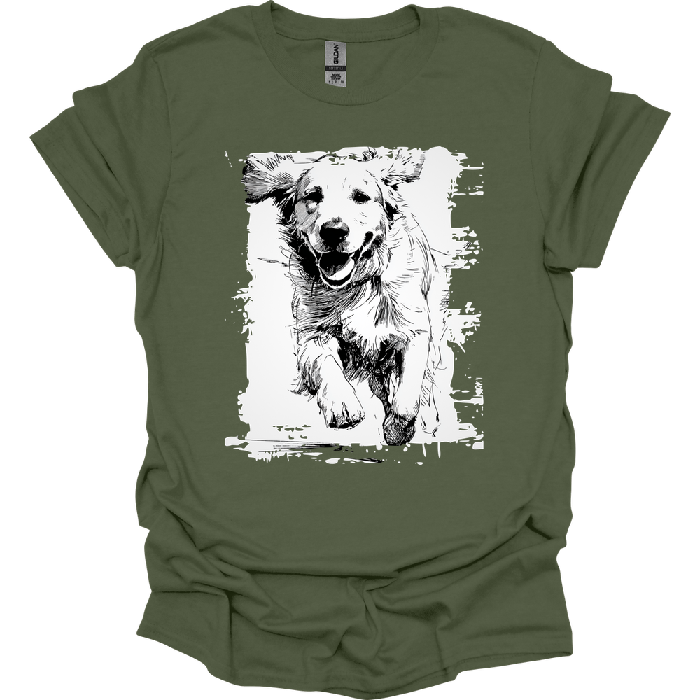 Golden Retriever - Running Dog T-Shirt - Military Green