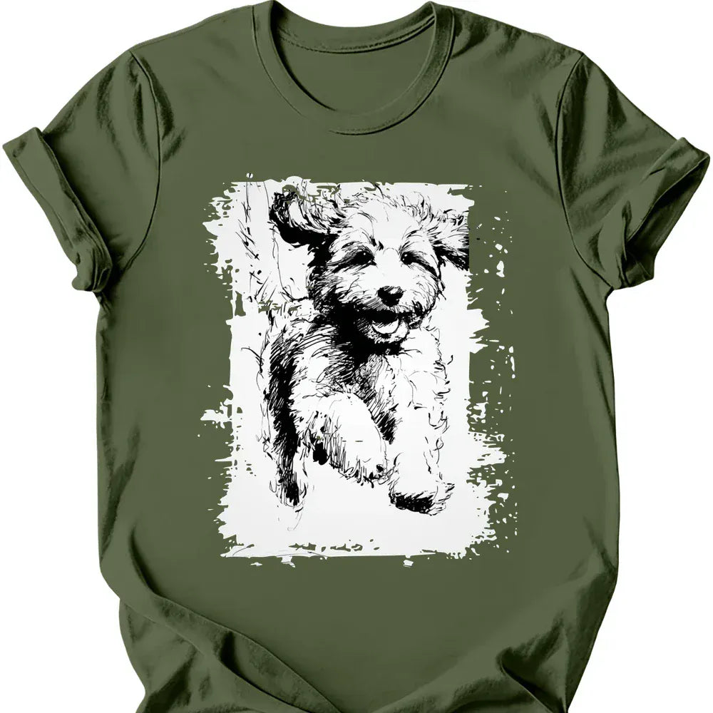 Cavapoo - Running Dog T-Shirt - Military Green