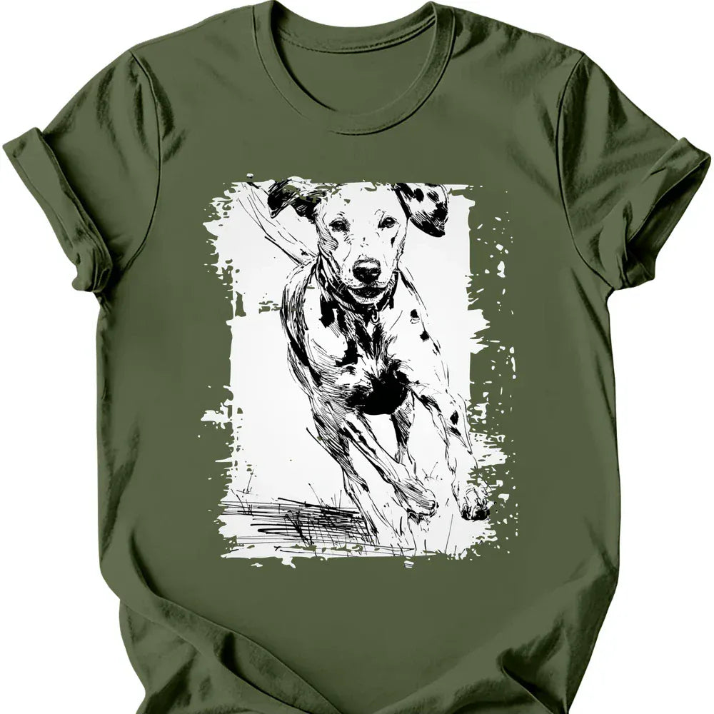 Dalmatian - Running Dog T-Shirt - Military Green