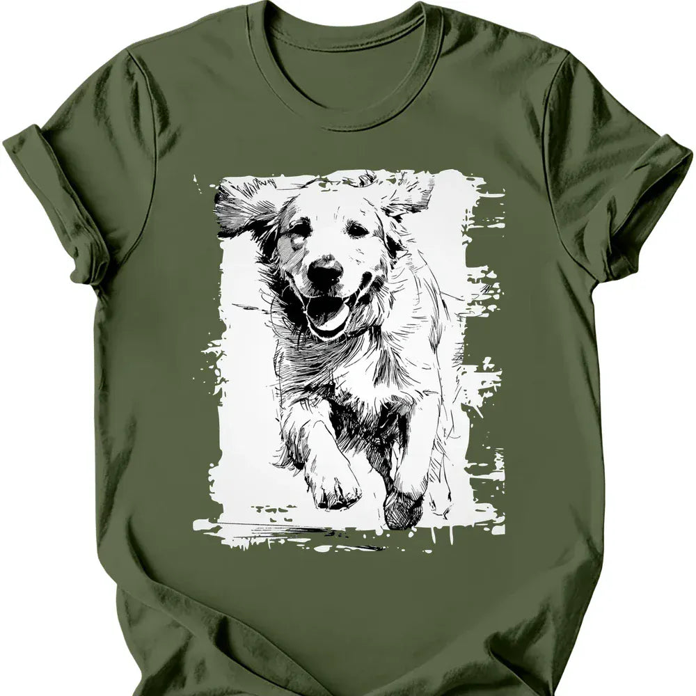 Golden Retriever - Running Dog T-Shirt - Military Green
