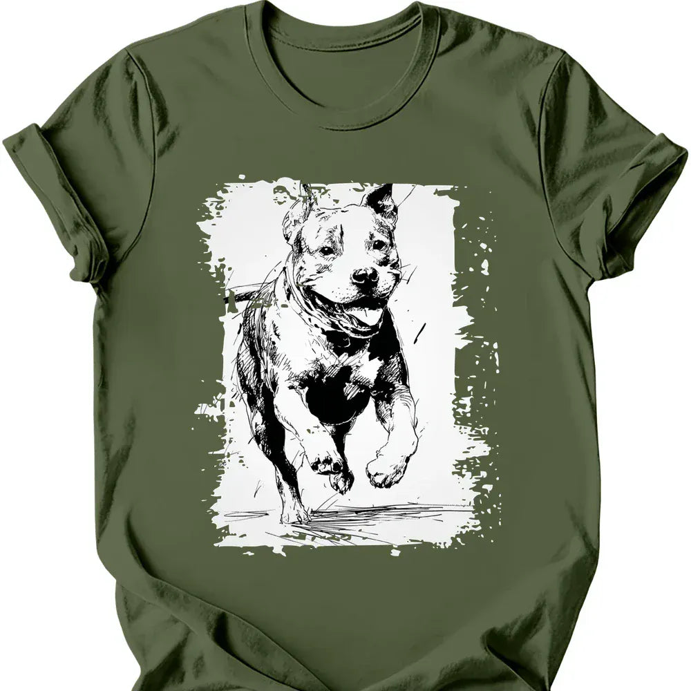 Pitbull - Running Dog T-Shirt - Military Green