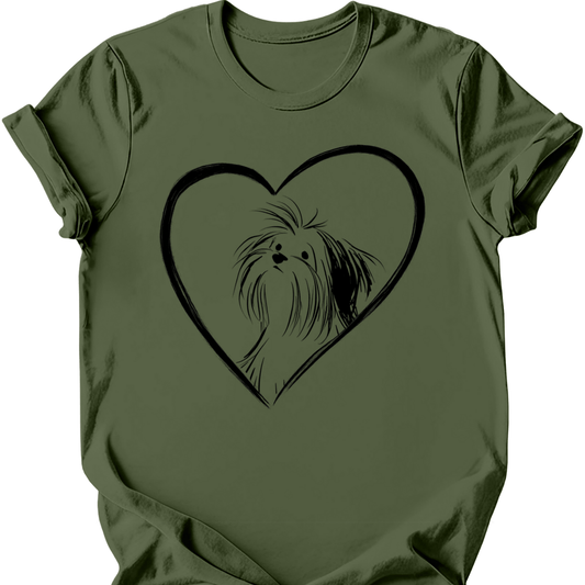 Shih Tzu - Heart Dog T-Shirt - Military Green