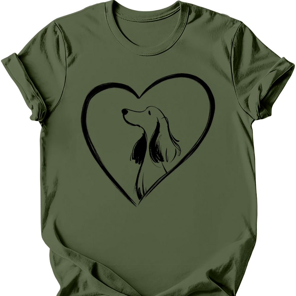Cocker Spaniel - Heart Dog T-Shirt - Military Green