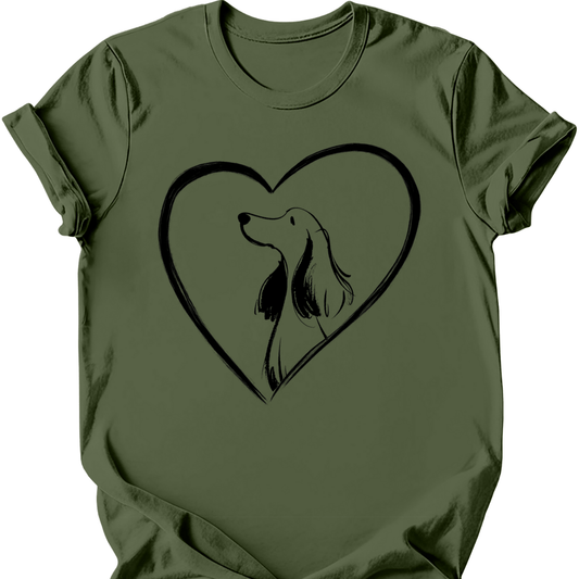 Cocker Spaniel - Heart Dog T-Shirt - Military Green