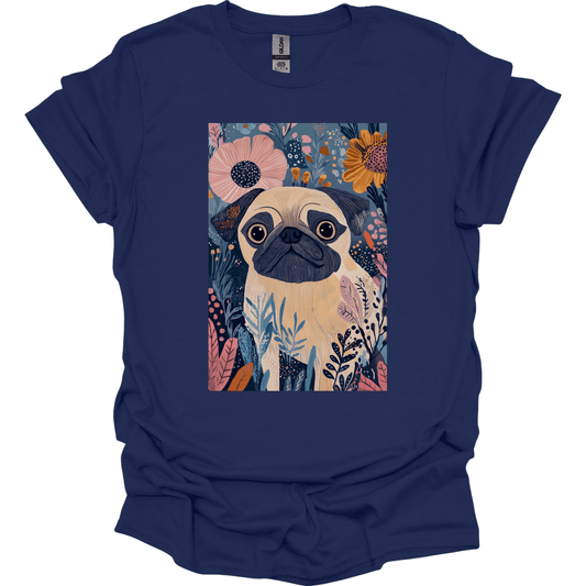 Pug - Boho Dog T-Shirt - Navy