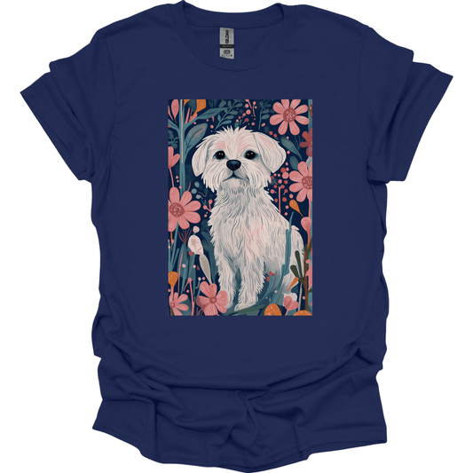 Maltese - Boho Dog T-Shirt - Navy