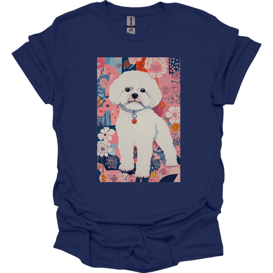 Bichon Frise - Boho Dog T-Shirt - Navy