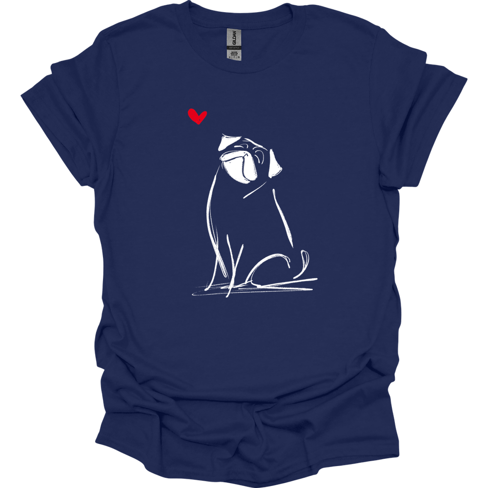Pug - Sketch Dog T-Shirt - Navy