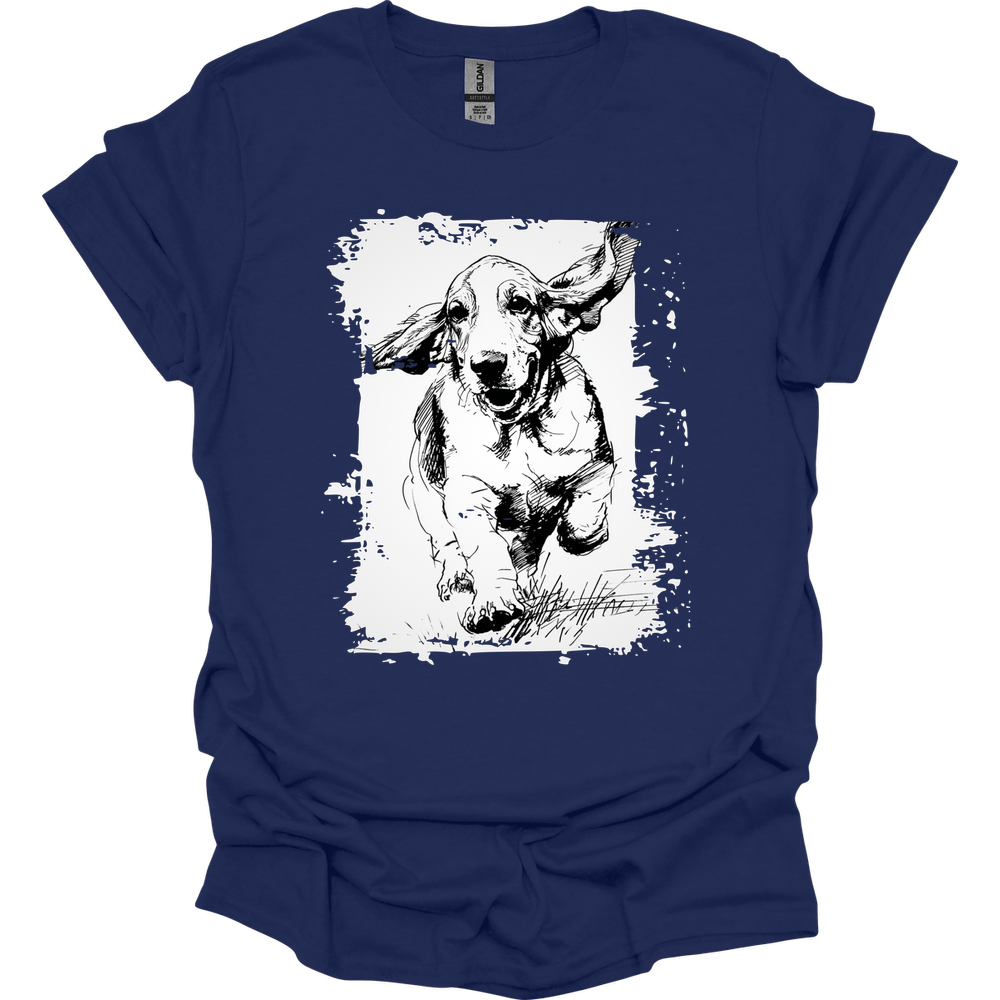 Basset Hound - Running Dog T-Shirt - Navy