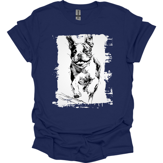 Boston Terrier - Running Dog T-Shirt - Navy