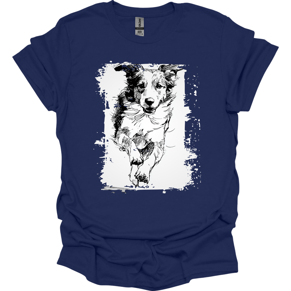 Brittany - Running Dog T-Shirt - Navy