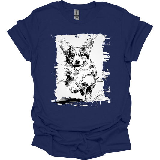 Corgi - Running Dog T-Shirt - Navy