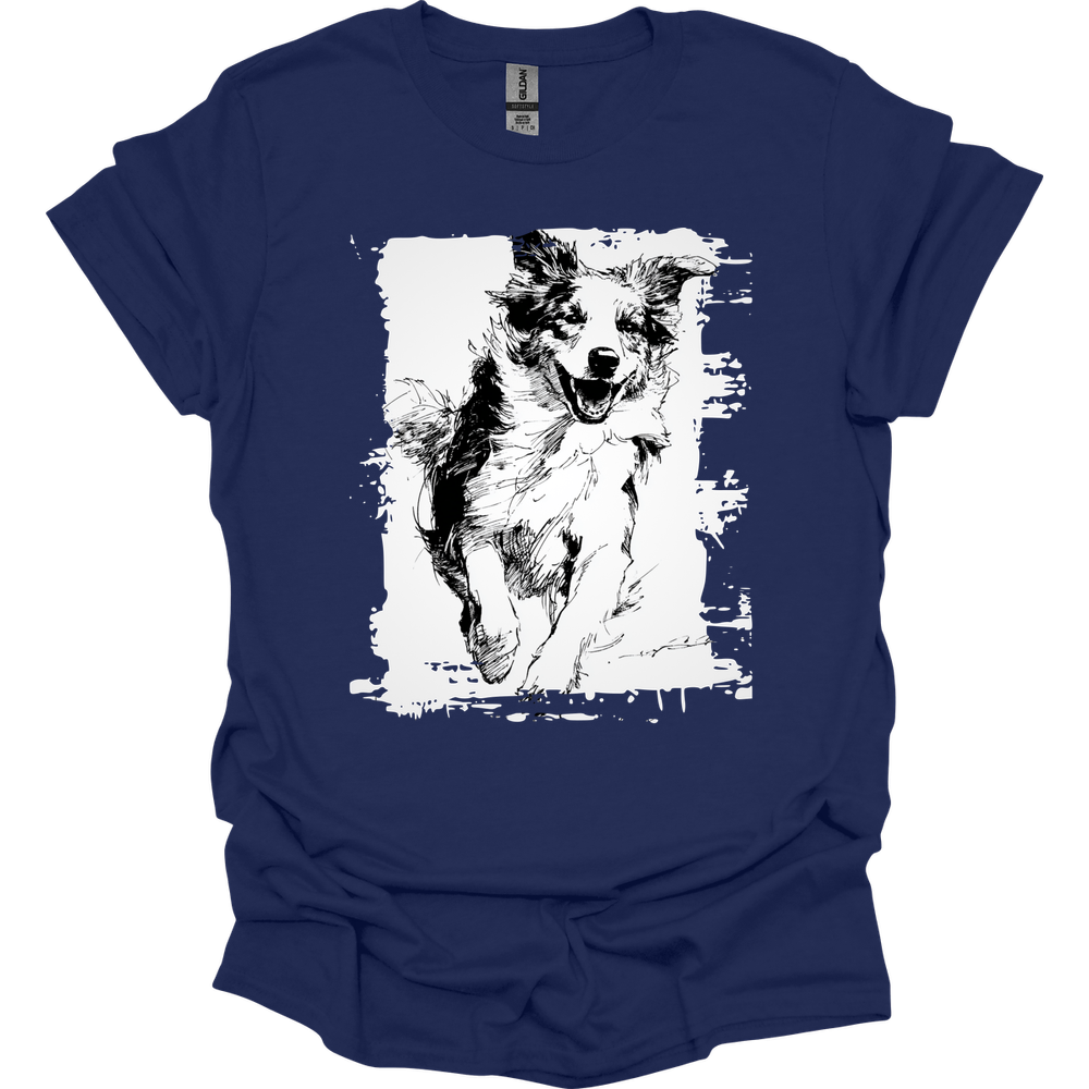 Australian Shepherd - Running Dog T-Shirt - Navy