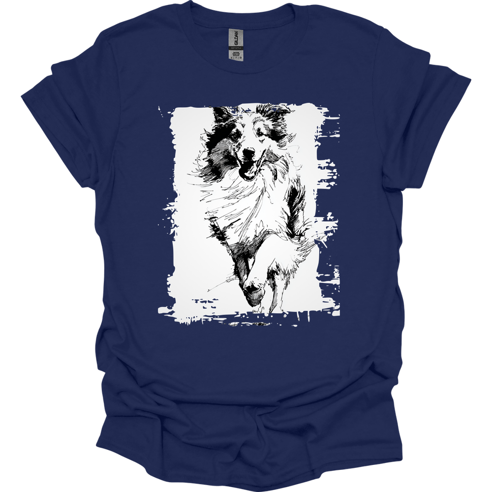 Shetland Sheepdog - Running Dog T-Shirt - Navy