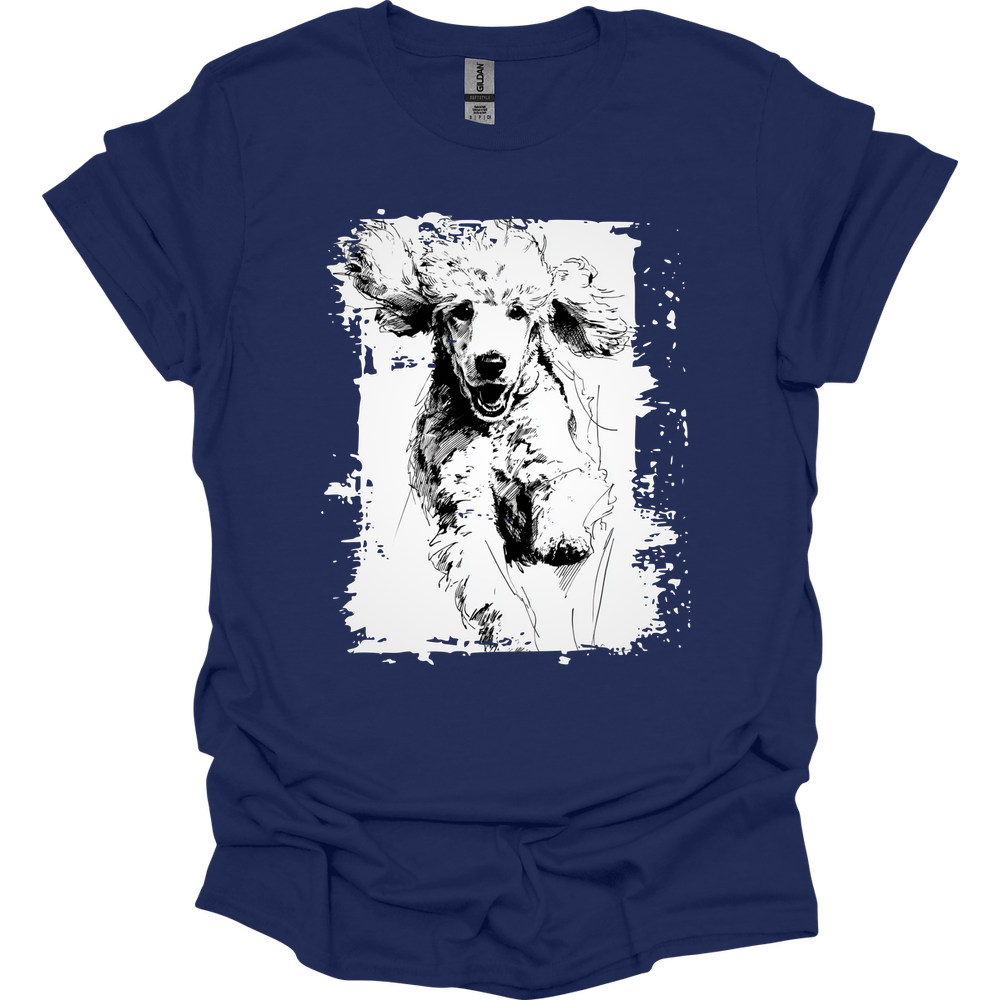 Poodle - Running Dog T-Shirt - Navy