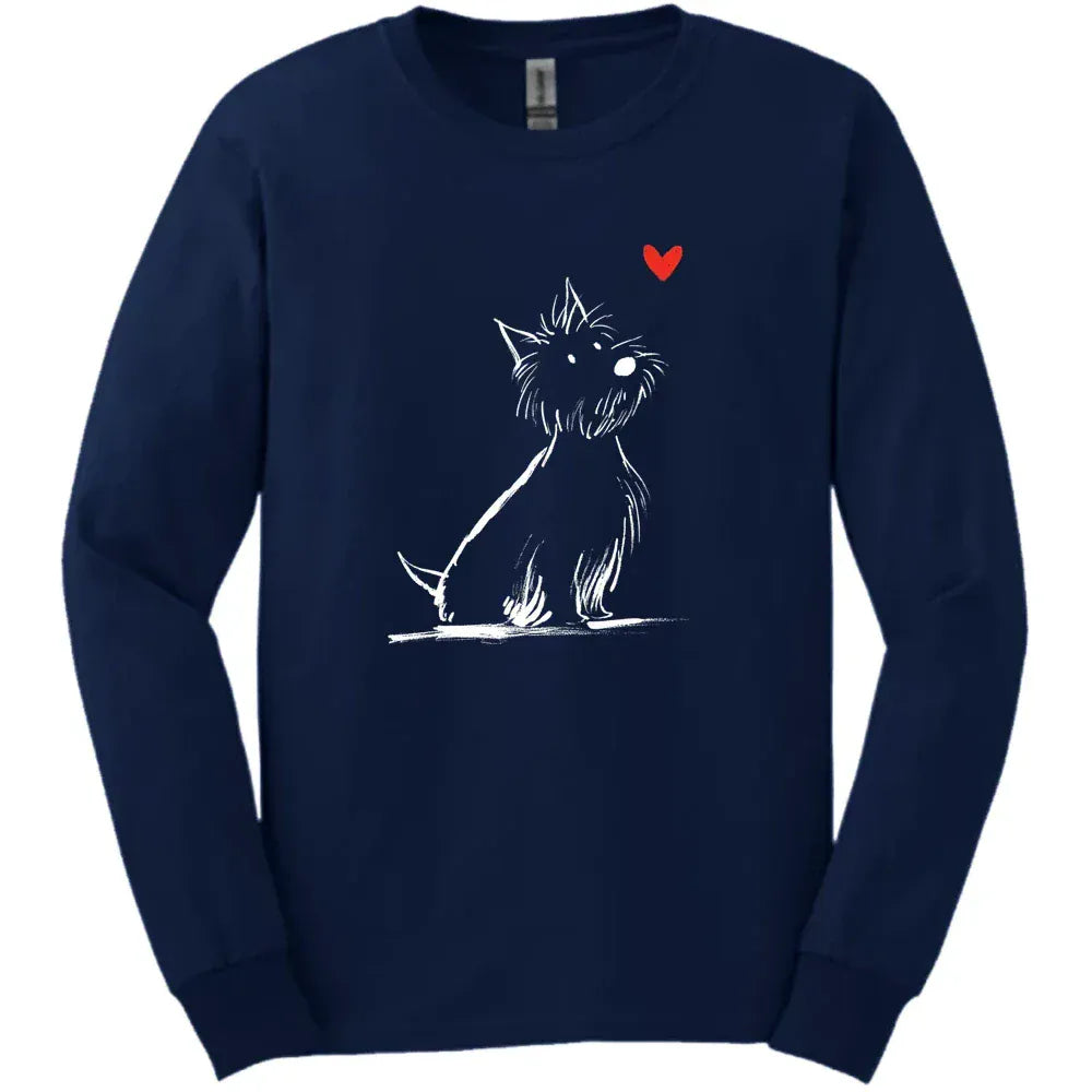 West Highland White Terrier - Sketch Dog Long Sleeve Tee - Navy