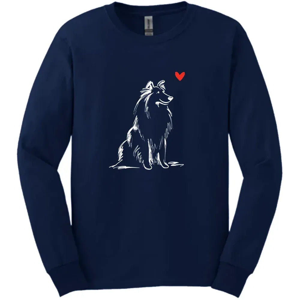 Shetland Sheepdog - Sketch Dog Long Sleeve Tee - Navy